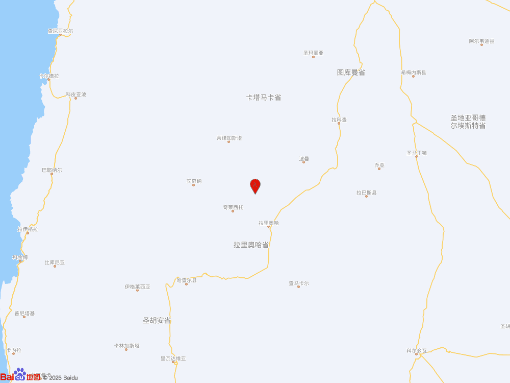 阿根廷（南纬28.85度，西经67.10度）发生5.3级地震